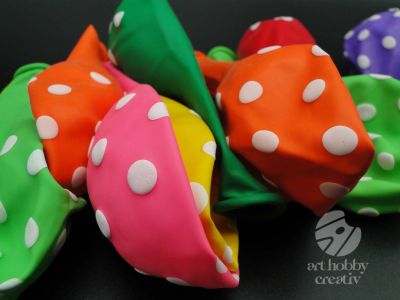 Baloane rotunde multicolor cu buline albe - set/10buc