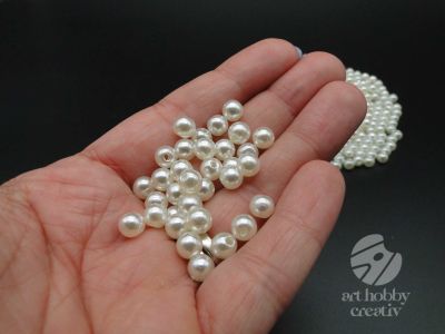 Margele plastic - alb galbui perlat Ø8mm