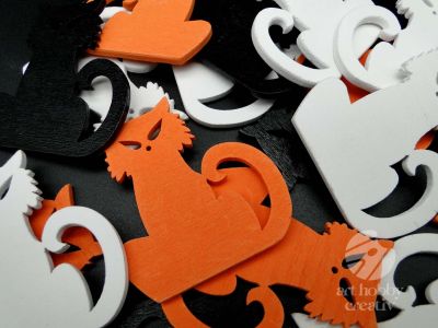 Forme Halloween din lemn - pisica 5cm set/24buc