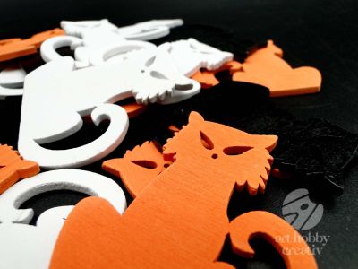 Forme Halloween din lemn - pisica 5cm set/24buc