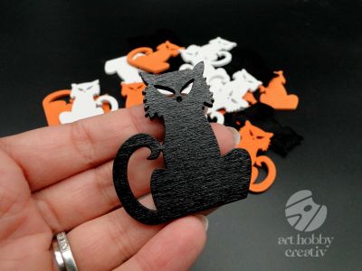 Forme Halloween din lemn - pisica 5cm set/24buc