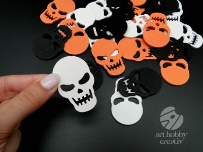 Forme Halloween din lemn - craniu 5cm set/24buc