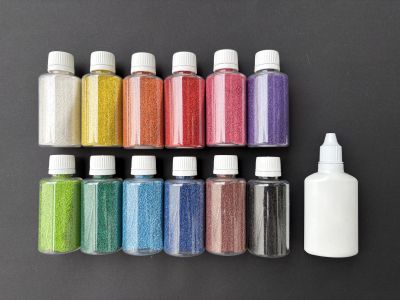 Nisip decor color in flaconase set/12 culori x 70gr + adeziv