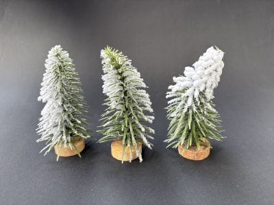 Bradulet mini decor cu zapada artificiala pe talpa lemn - 10 cm