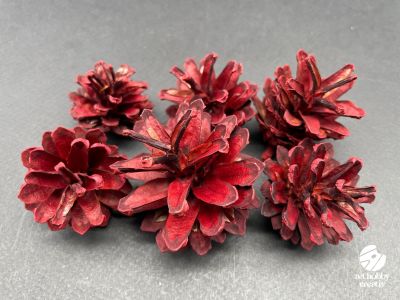Conuri Naturale de Brad Vopsite Rosu - set/6buc
