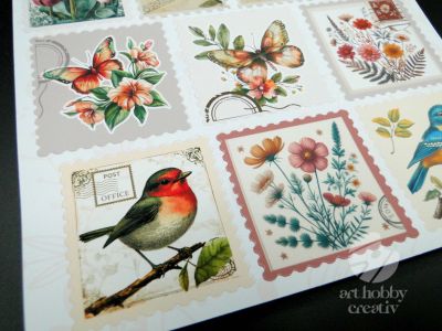 Abtibilduri Decorative model timbre Vintage Flora - Set/13buc
