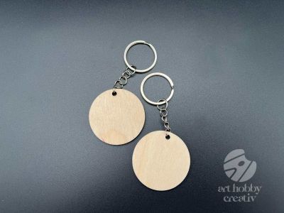 Breloc din placaj lemn cu inel metalic - 4cm
