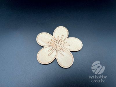 Figurina lemn floare cu 5 petale rotunjite - 9 cm