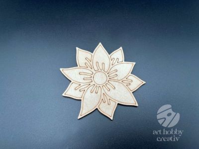 Figurina din lemn de pictat floare cu 10 petale ascutite, 9cm - forma decorativa DIY