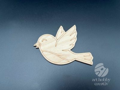 Figurina din lemn de pictat pasare zburatoare, 9cm - forma decorativa DIY