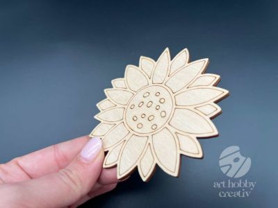 Figurina din lemn de pictat floarea soarelui, 9cm - forma decorativa DIY
