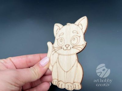 Figurina din lemn pisica pentru proiecte DIY 9cm