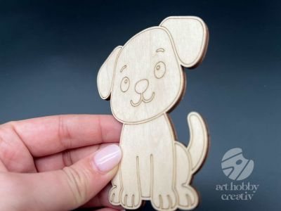 Figurina din lemn de pictat caine, 9cm - forma decorativa DIY