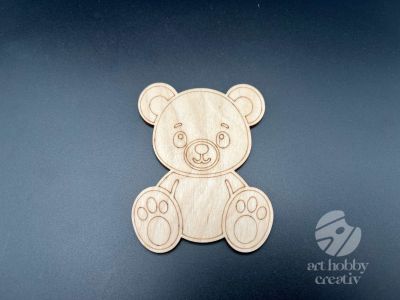 Figurina din lemn de pictat ursulet, 9cm - forma decorativa DIY