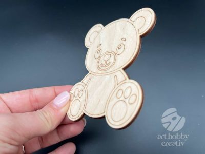 Figurina din lemn de pictat ursulet, 9cm - forma decorativa DIY