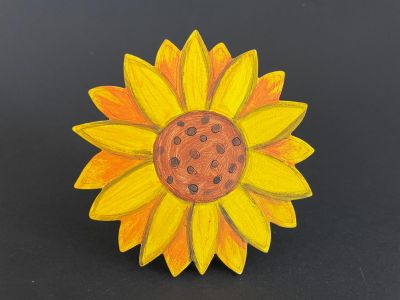 Figurina din lemn de pictat floarea soarelui, 9cm - forma decorativa DIY