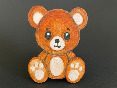 Figurina din lemn de pictat ursulet, 9cm - forma decorativa DIY