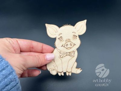 Figurina din lemn de pictat purcel, 9cm - forma decorativa DIY