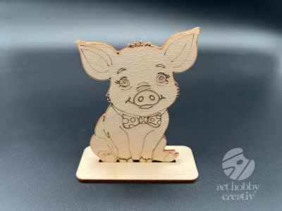 Figurina din lemn de pictat purcel, 9cm - forma decorativa DIY