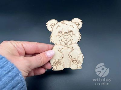 Figurina din lemn de pictat urs, 9cm - forma decorativa DIY