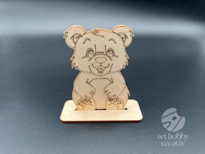 Figurina din lemn de pictat urs, 9cm - forma decorativa DIY
