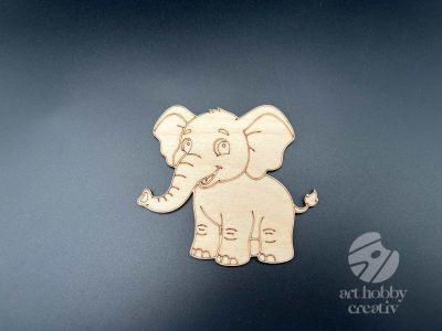 Figurina din lemn de pictat elefant, 9cm - forma decorativa DIY