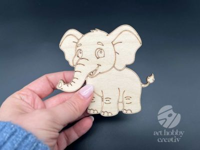 Figurina din lemn de pictat elefant, 9cm - forma decorativa DIY