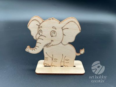 Figurina din lemn de pictat elefant, 9cm - forma decorativa DIY