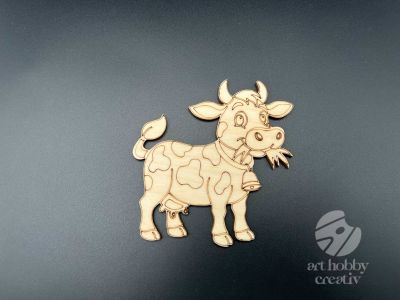 Figurina din lemn de pictat vaca, 9cm - forma decorativa DIY