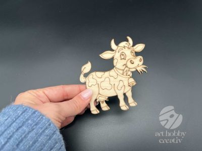 Figurina din lemn de pictat vaca, 9cm - forma decorativa DIY