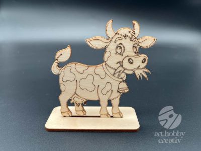 Figurina din lemn de pictat vaca, 9cm - forma decorativa DIY