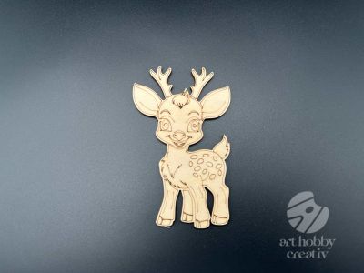 Figurina din lemn de pictat caprioara, 9cm - forma decorativa DIY