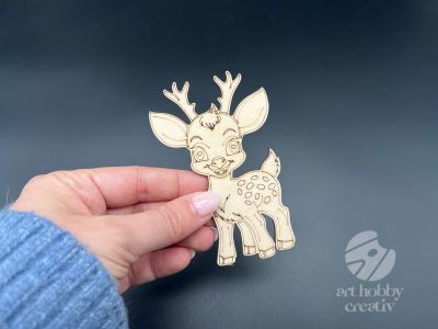 Figurina din lemn de pictat caprioara, 9cm - forma decorativa DIY