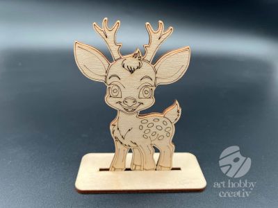 Figurina din lemn de pictat caprioara, 9cm - forma decorativa DIY