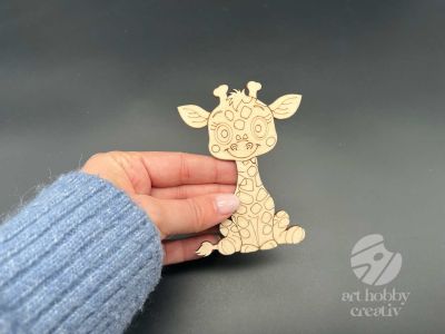 Figurina din lemn de pictat girafa, 9cm - forma decorativa DIY