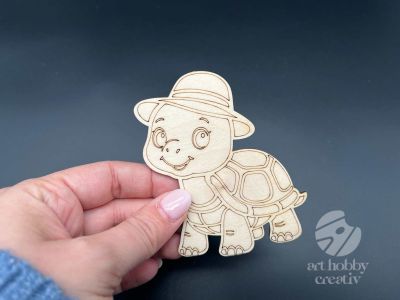 Figurina din lemn de pictat broasca testoasa, 9cm - forma decorativa DIY