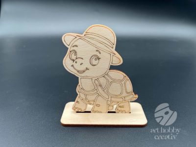 Figurina din lemn de pictat broasca testoasa, 9cm - forma decorativa DIY