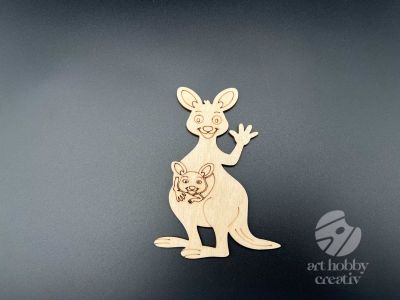 Figurina din lemn de pictat cangur, 10cm - forma decorativa DIY
