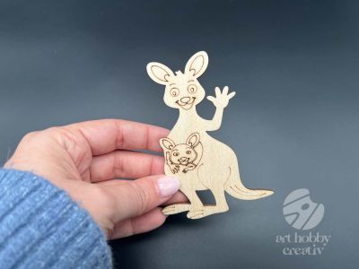 Figurina din lemn de pictat cangur, 10cm - forma decorativa DIY