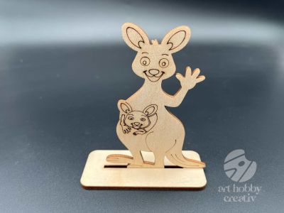 Figurina din lemn de pictat cangur, 10cm - forma decorativa DIY