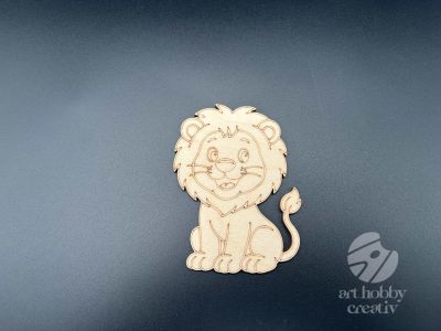 Figurina din lemn de pictat leu, 9cm - forma decorativa DIY