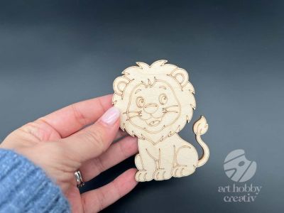 Figurina din lemn de pictat leu, 9cm - forma decorativa DIY