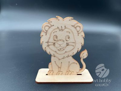 Figurina din lemn de pictat leu, 9cm - forma decorativa DIY