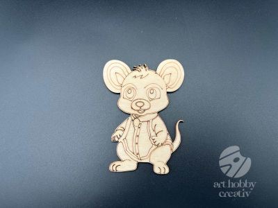 Figurina din lemn de pictat soricel, 9cm - forma decorativa DIY