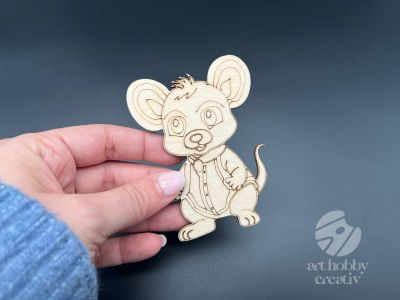 Figurina din lemn de pictat soricel, 9cm - forma decorativa DIY