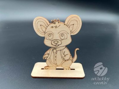 Figurina din lemn de pictat soricel, 9cm - forma decorativa DIY