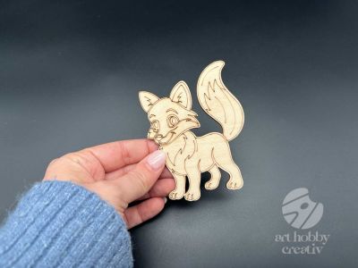 Figurina din lemn de pictat vulpe, 9cm - forma decorativa DIY