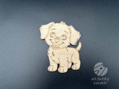 Figurina din lemn de pictat caine in picioare, 9cm - forma decorativa DIY