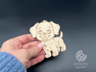 Figurina din lemn de pictat caine in picioare, 9cm - forma decorativa DIY