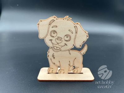 Figurina din lemn de pictat caine in picioare, 9cm - forma decorativa DIY